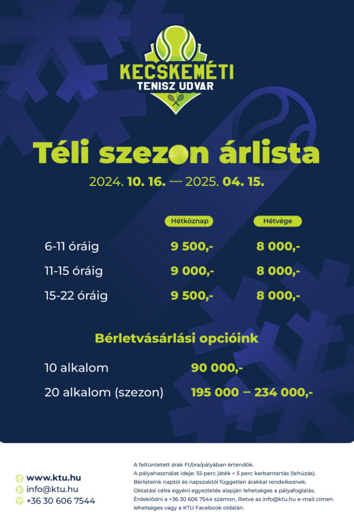 Téli szezon árlista 2024 - 2025